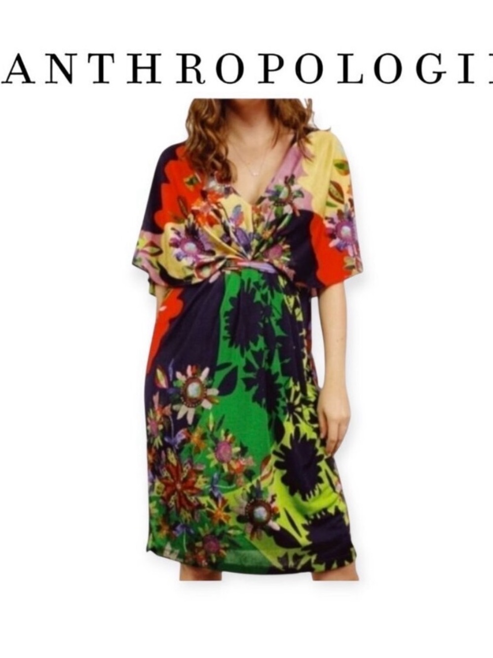 Ranna Gill Multicolor Floral V-Neck Midi Dress
